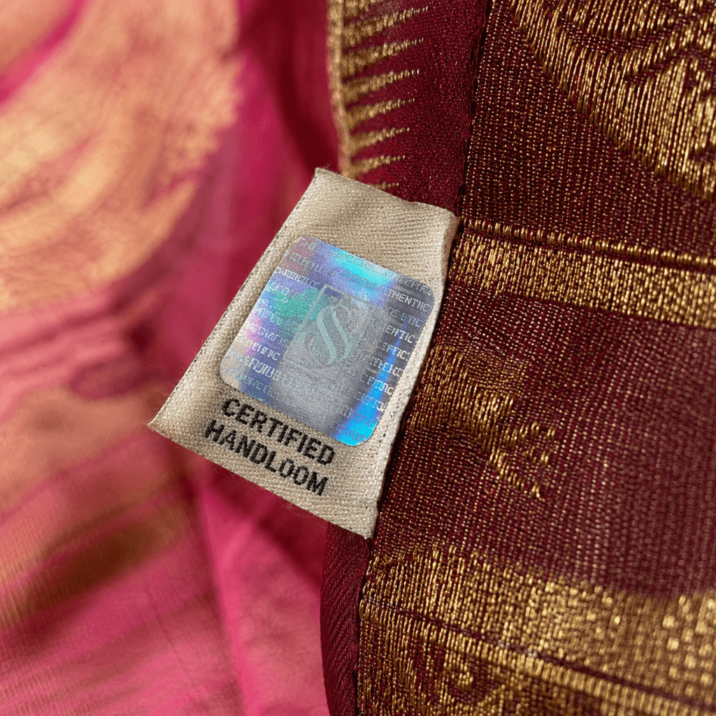 Silk Mark certification label on saree inner border authenticity tag